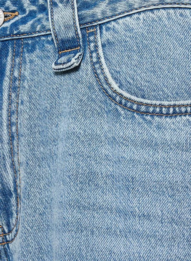Splash FAV BLUE Denim Wide Leg Buttoned Waist Cotton Jeans for Women | Best Price UAE