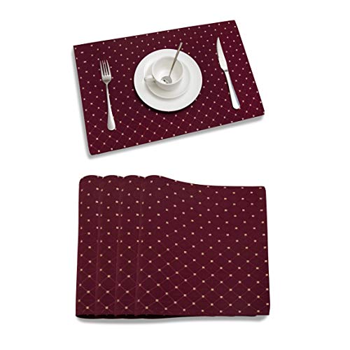 Randall Placemats Table Mats Waffle Geometric Diamond 4pcs Set Heat Insulated Resistant Spot Clean Machine Washable, Soft and Durable for Kitchen Dining Office Parties(12"×18", Red) - Image 2