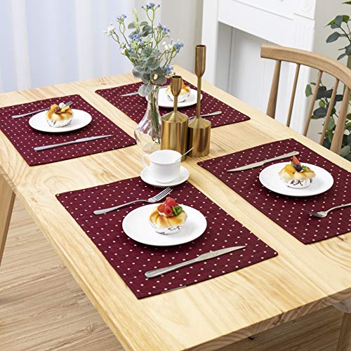 Randall Placemats Table Mats Waffle Geometric Diamond 4pcs Set Heat Insulated Resistant Spot Clean Machine Washable, Soft and Durable for Kitchen Dining Office Parties(12"×18", Red) - Image 1