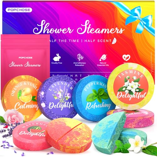 POPCHOSE Shower Steamers Aromatherapy – 8 Natural Scented Shower Bombs with Gift Box, Self Care Spa Gifts for Women, Men, Mom, Dad, and Teens – Relaxing Stocking Stuffers for Christmas, Birthday - Image 1