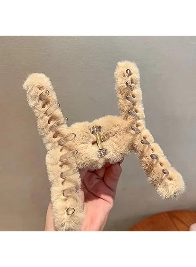 Decor Vibes Claw Clips For Women | Hair Claws | Hair Clutcher | Fur Clips For Women's & Girl's | Korean Clutcher-Hair Accessories| Fluffy Faux Fur Hair Clip | Best Gift For Ladies, Multicolor, Set-4 - Image 4