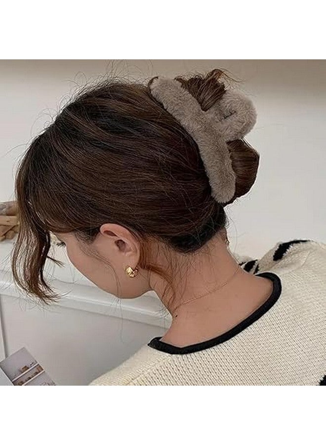 Decor Vibes Claw Clips For Women | Hair Claws | Hair Clutcher | Fur Clips For Women's & Girl's | Korean Clutcher-Hair Accessories| Fluffy Faux Fur Hair Clip | Best Gift For Ladies, Multicolor, Set-4 - Image 3