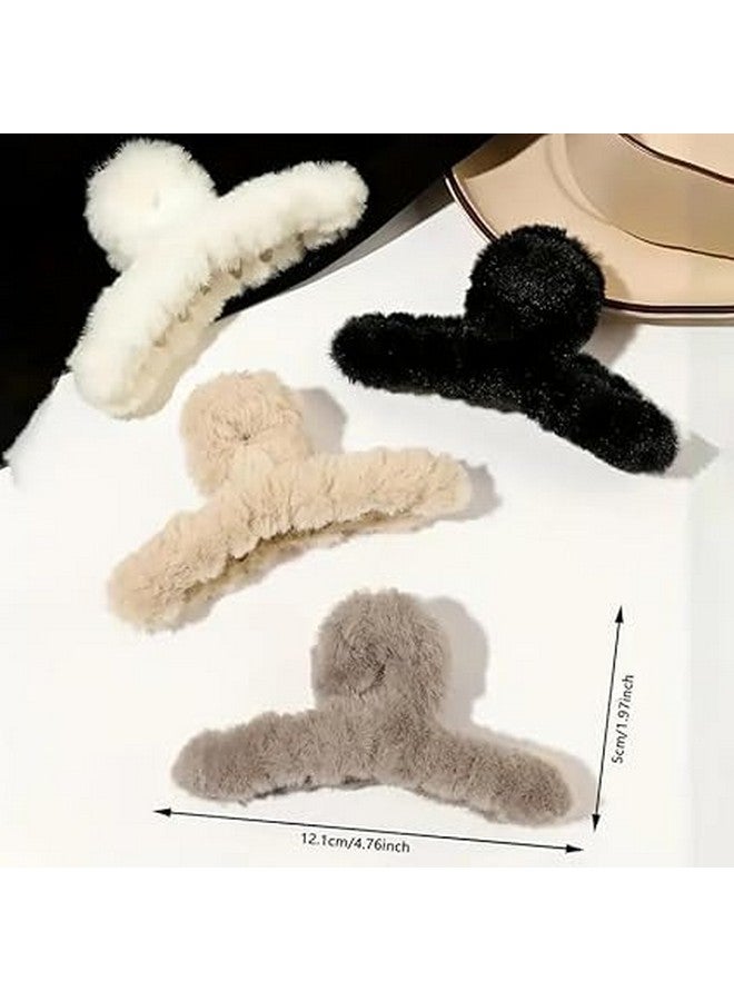 Decor Vibes Claw Clips For Women | Hair Claws | Hair Clutcher | Fur Clips For Women's & Girl's | Korean Clutcher-Hair Accessories| Fluffy Faux Fur Hair Clip | Best Gift For Ladies, Multicolor, Set-4 - Image 2