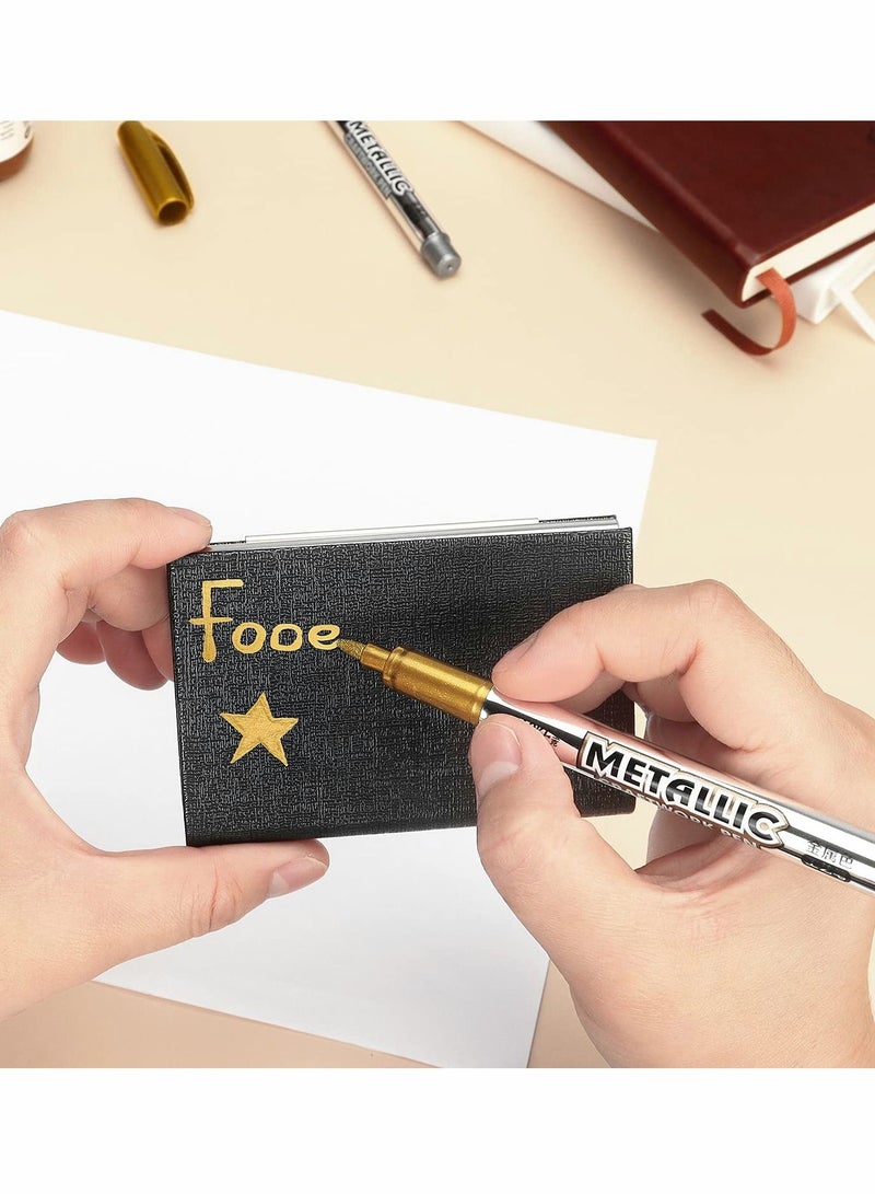 SYOSI أقلام تحديد الطلاء المعدنية، أقلام تحديد دائمة معدنية ذهبية وفضية، أقلام رسم، 6 أقلام تحديد طلاء معدنية، 3 ذهبية و3 فضية - Image 5