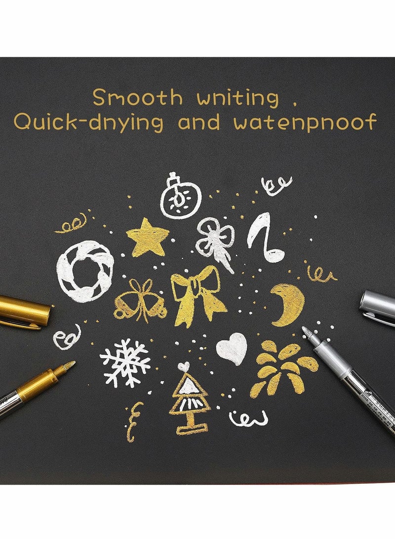 SYOSI أقلام تحديد الطلاء المعدنية، أقلام تحديد دائمة معدنية ذهبية وفضية، أقلام رسم، 6 أقلام تحديد طلاء معدنية، 3 ذهبية و3 فضية - Image 3