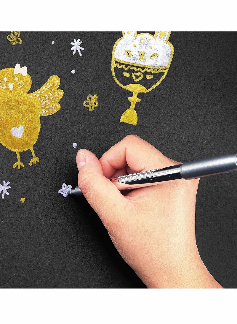 SYOSI أقلام تحديد الطلاء المعدنية، أقلام تحديد دائمة معدنية ذهبية وفضية، أقلام رسم، 6 أقلام تحديد طلاء معدنية، 3 ذهبية و3 فضية - Image 4