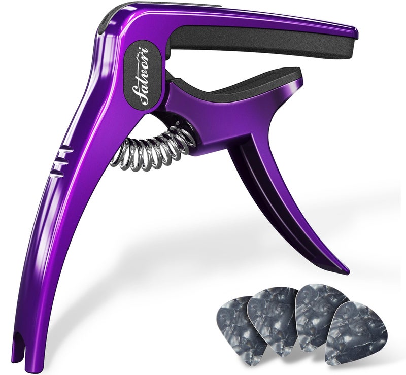 Salvori Salvori Exclusive Gradient â€˜Royal Silkâ€™ Purple Heavy-Duty Guitar Capo for Acoustic/Electric Guitar with 4 Picks, Guitar Clip/Guitar Clamp - Image 1