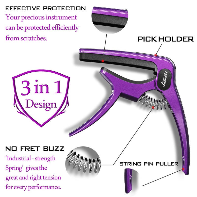 Salvori Salvori Exclusive Gradient â€˜Royal Silkâ€™ Purple Heavy-Duty Guitar Capo for Acoustic/Electric Guitar with 4 Picks, Guitar Clip/Guitar Clamp - Image 5