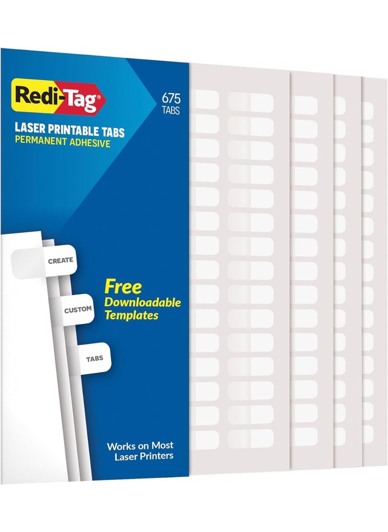Redi-Tag Redi-Tag Laser Index Tabs, Divider Tabs, Permanent Adhesive Index Labels Customizable Divider Labels, 7/16" x 1", White, 675 Tabs (B39000)  - Image 1