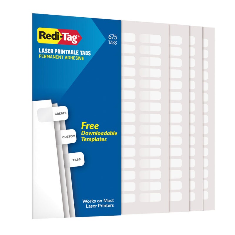 Redi-Tag Laser Index Tabs, Divider Tabs, Permanent Adhesive Index Labels Customizable Divider Labels, 7/16" x 1", White, 675 Tabs (B39000) - Image 1