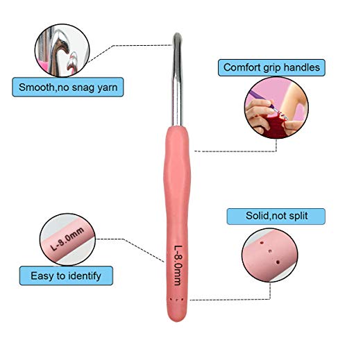 Mdoker Extra Long Crochet Hooks,Large Size L/11(8.0mm) Crochet Needles,Ergonomic Grip Soft Handles for Handmade DIY Crocheting,Perfect for Arthritic Hands - Image 2