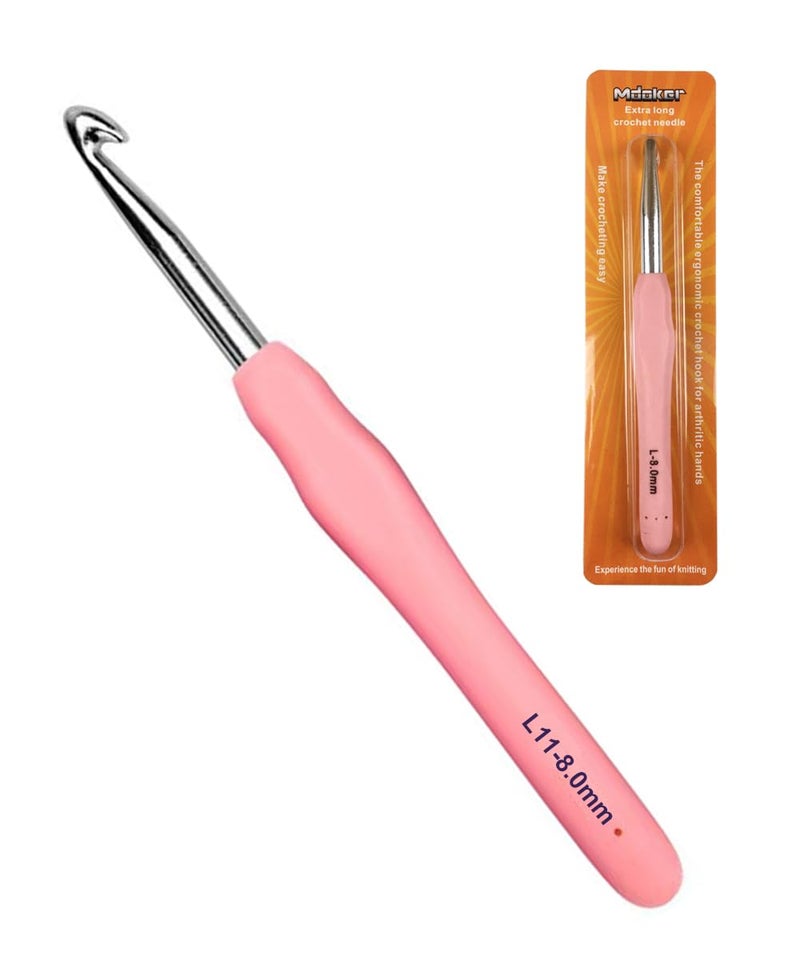 Mdoker Extra Long Crochet Hooks,Large Size L/11(8.0mm) Crochet Needles,Ergonomic Grip Soft Handles for Handmade DIY Crocheting,Perfect for Arthritic Hands - Image 1
