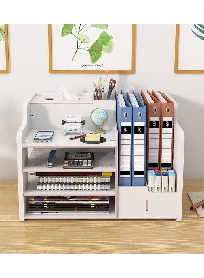 Relex Wooden Desk Organiser, Large Capacity Desk Tidy Storage Holder Sorter DIY Office Supplies Storage Box for A4 Papers, Books, Document and Notebook  - Image 4