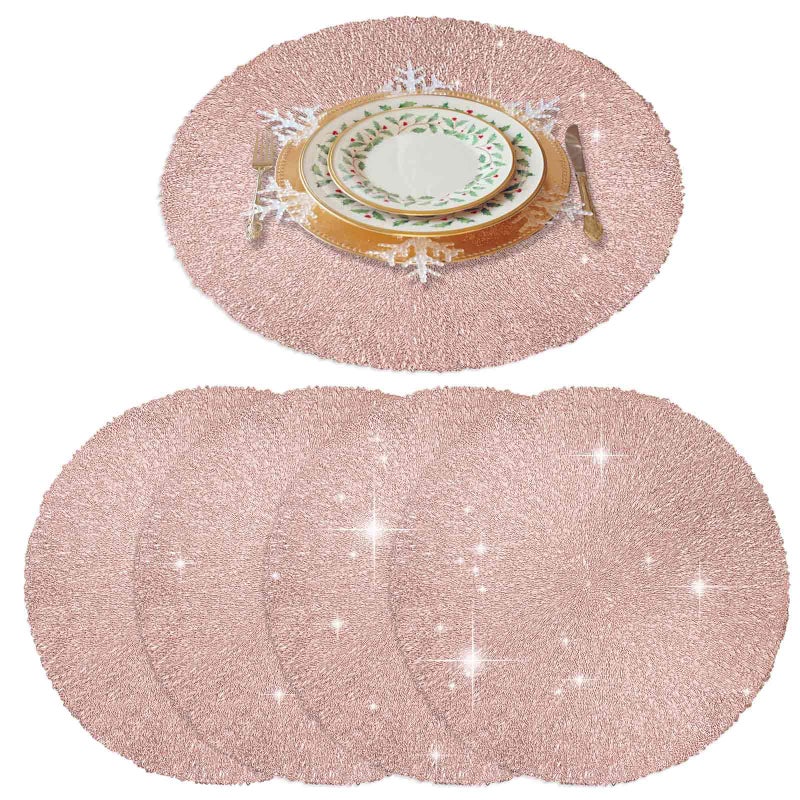 GIVERARE Placemats Set of 4 Round HeatResistant Vinyl Placemat 15 inch NonSlip Washable PVC Table Mat Easy to Clean Premium Plastic Mats for Dining Kitchen Table Bright Pink