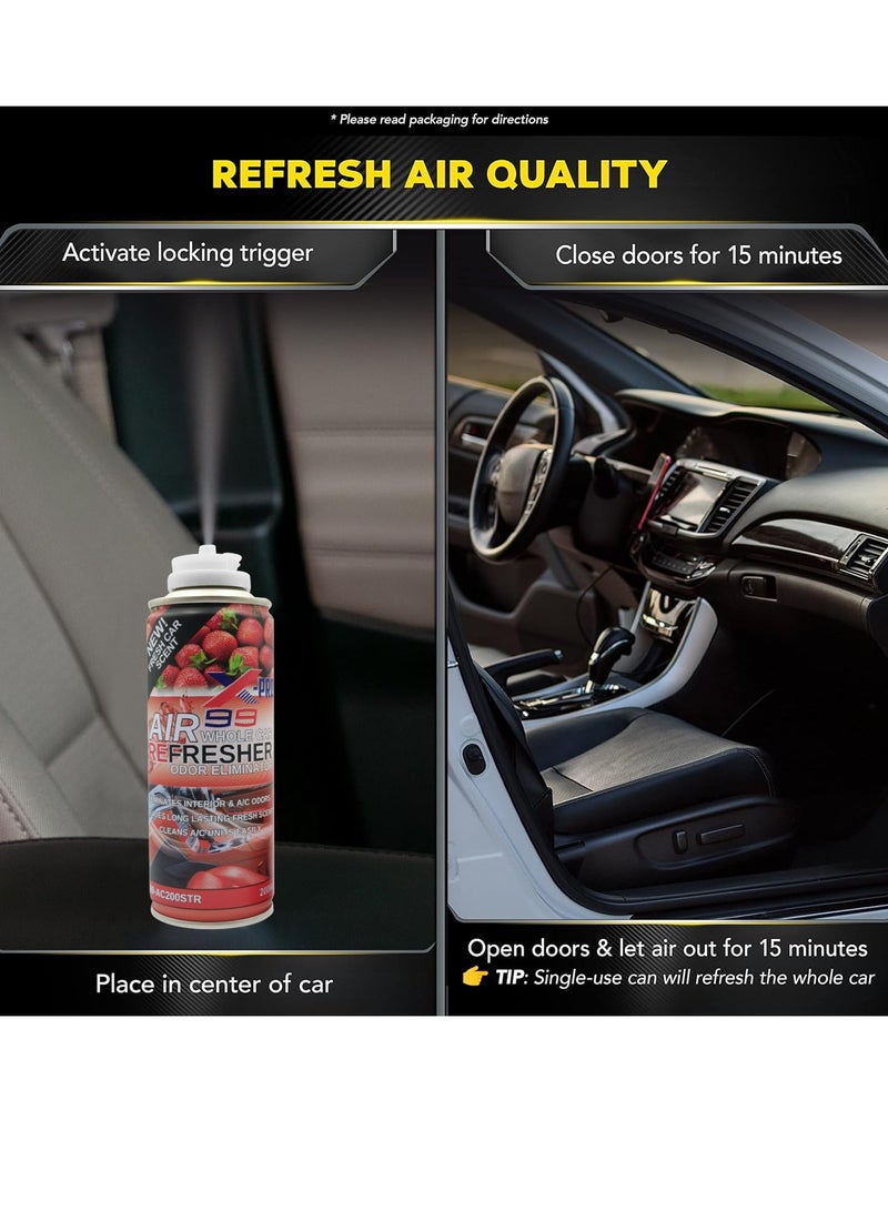X Pro 99 3PCS  X-PRO 99 Air Refresher Whole Car Odor Eliminator Spray 200ml Strawberry Fresh Scent A/C Vent Cleaner Interior Cabin Freshener Long Lasting Car Fragrance Spray for Cars SUVs Vans Trucks - Model X99-AC200STR - Image 2