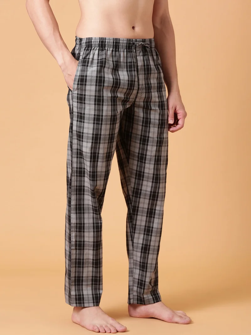 Joven Charcoal Grey JOVEN Men Checked Cotton Lounge Pant  | Best Price UAE