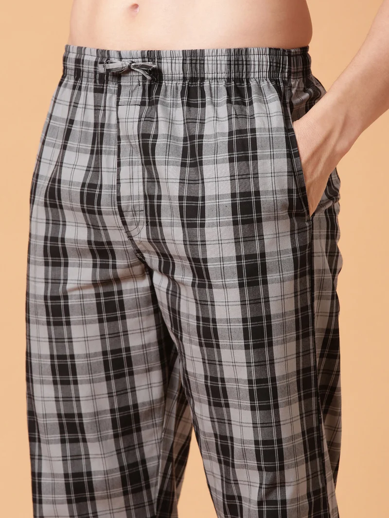 Joven Charcoal Grey JOVEN Men Checked Cotton Lounge Pant  | Best Price UAE