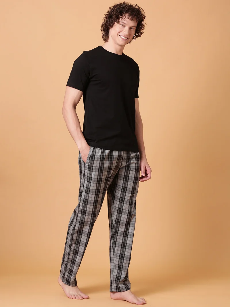 Joven Charcoal Grey JOVEN Men Checked Cotton Lounge Pant  | Best Price UAE