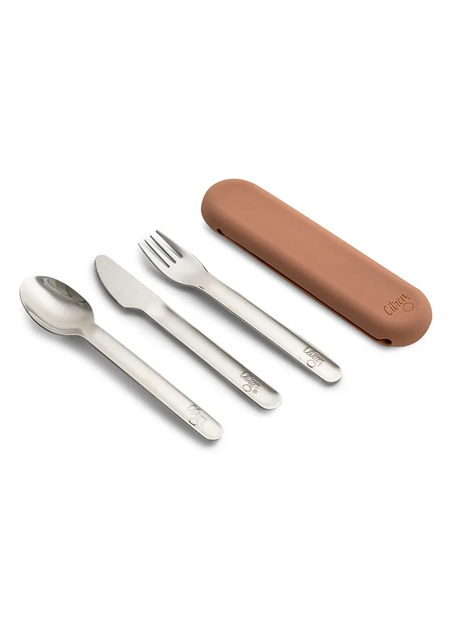 سترون Cutlery Set with Silicone Case - Blush Pink - 3-Piece Stainless Steel Utensil Set with Eco-Friendly Silicone Pouch - BPA-Free & Durable - Ideal for Kids & Adults
