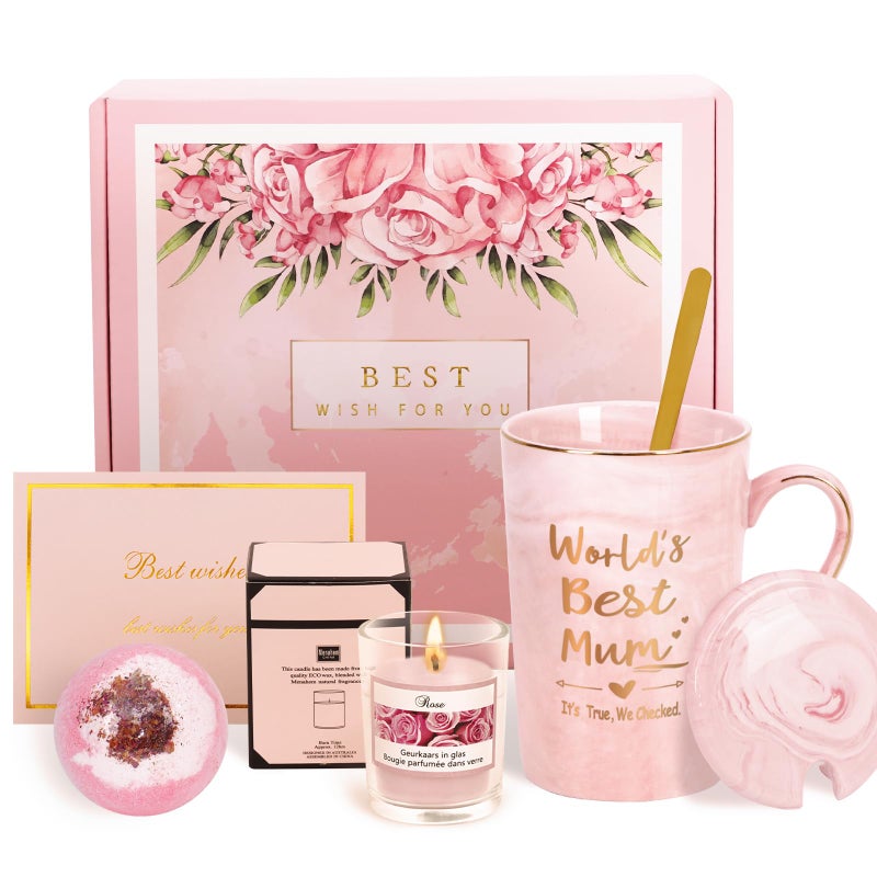 Joymaking Worlds Best Mum Coffee Mug Set  14Oz Pink Marble Ceramic Coffee Cup Set for Mum Mothers Day Christmas Birthday Gifts from Daughter or Son