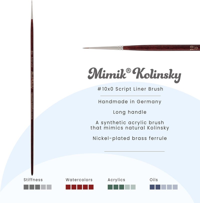 Creative Mark Mimik Kolinsky Watercolor Brush - # 10x0 Script Liner - Long Handle Synthetic Paint Brush - Handmade in Germany - Synthetic Sable Paint Brushes for Professional Artists - Animal-Friendly - Image 2