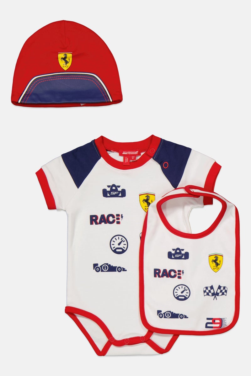 Scuderia Ferrari Toddlers Boy 3 Piece Brand Logo Infant Set, White Combo  - Image 3