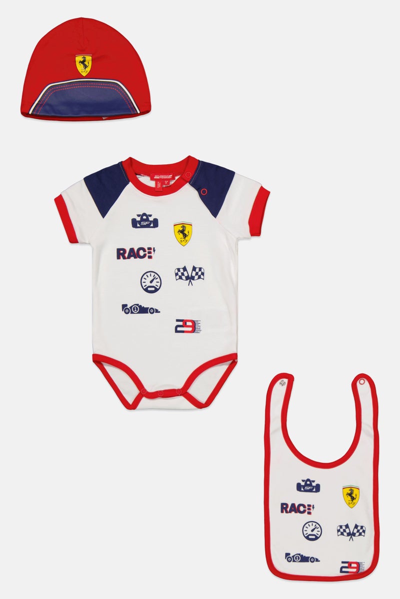 Scuderia Ferrari Toddlers Boy 3 Piece Brand Logo Infant Set, White Combo  - Image 1