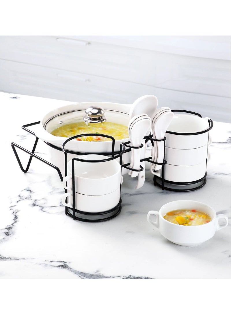 Shallow White soup set with Golden Metal Stand 15 pieces set - Image 2