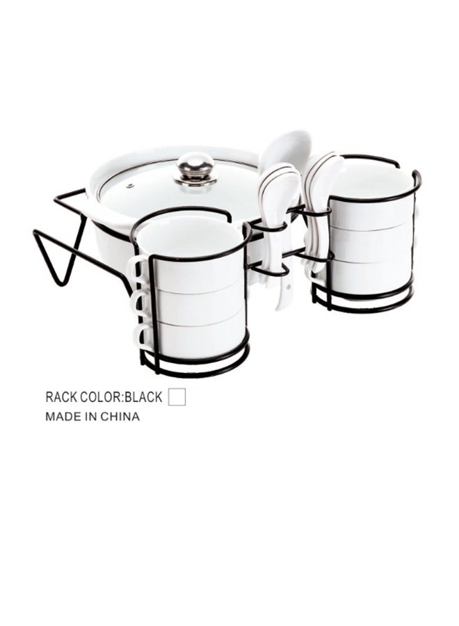 Shallow White soup set with Golden Metal Stand 15 pieces set - Image 3