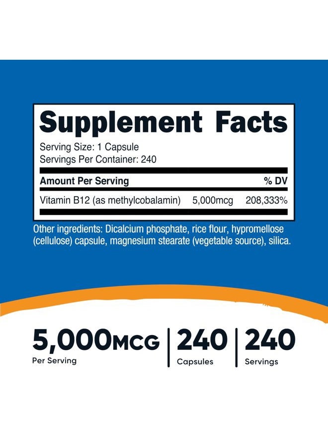 Nutricost Vitamin B12 (Methylcobalamin) 5000mcg, 240 Capsules - Vegetarian, Non-GMO & Gluten Free B12 Supplement - Image 2