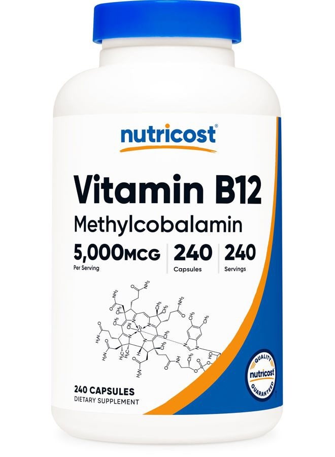 Nutricost Vitamin B12 (Methylcobalamin) 5000mcg, 240 Capsules - Vegetarian, Non-GMO & Gluten Free B12 Supplement - Image 1