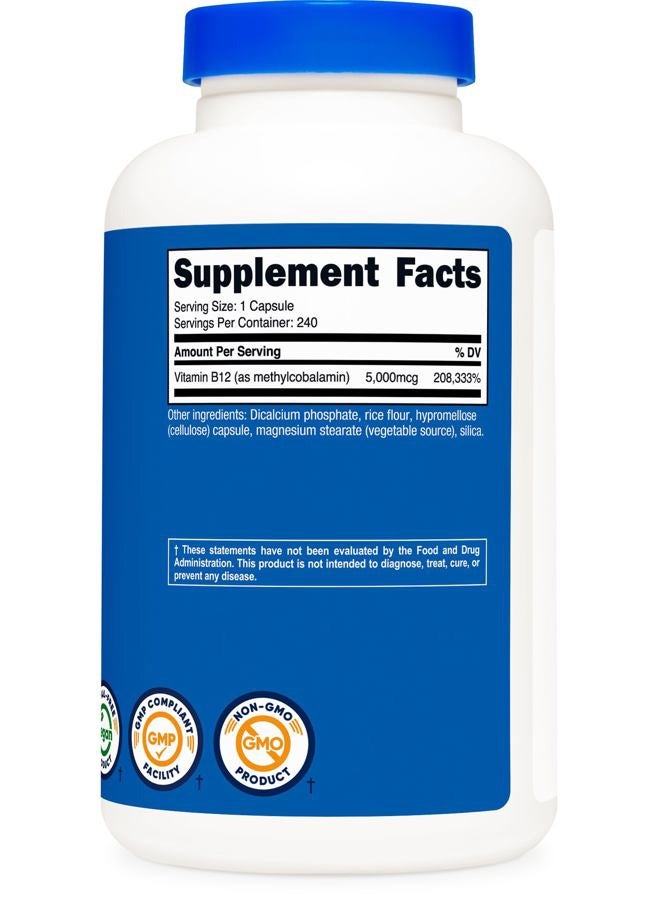 Nutricost Vitamin B12 (Methylcobalamin) 5000mcg, 240 Capsules - Vegetarian, Non-GMO & Gluten Free B12 Supplement - Image 4