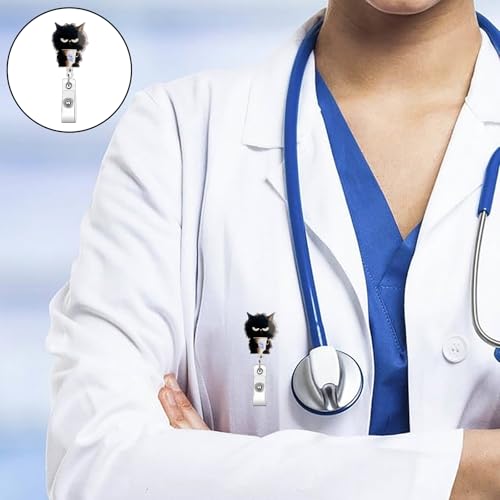 ASABITE Black Cat Badge Reel Cute Animal Badge Reels Retractable - 360° Rotating ID Card Holder with Alligator Clip, Acrylic Retractable Badge Holder, Funny Black Cat Badge Clip for Nurse Doctor Office Worker - Image 4