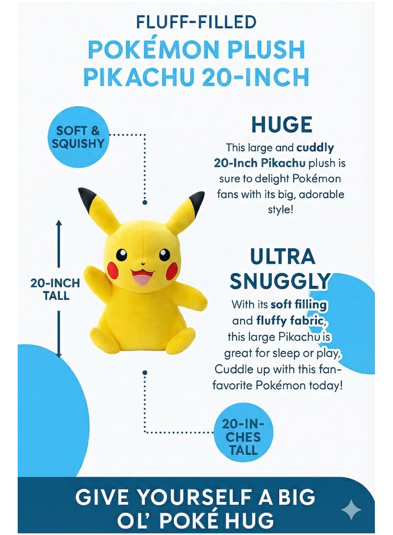 REZZOSS Pikachu Plush Toy 20-Inch Giant Pokémon Soft Stuffed Animal, Cute Fluffy Pikachu Plushie Doll for Kids Boys Girls, Big Plush Gift for Pokémon Lovers & Collectors - Image 2
