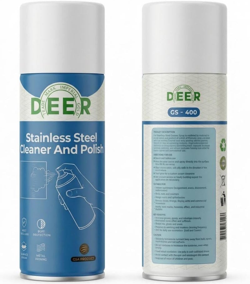 DEER Stainless Steel Cleaner Spray 400ml - Streak-Free Shine & Fingerprint Removal for Kitchen Appliances - Image 1