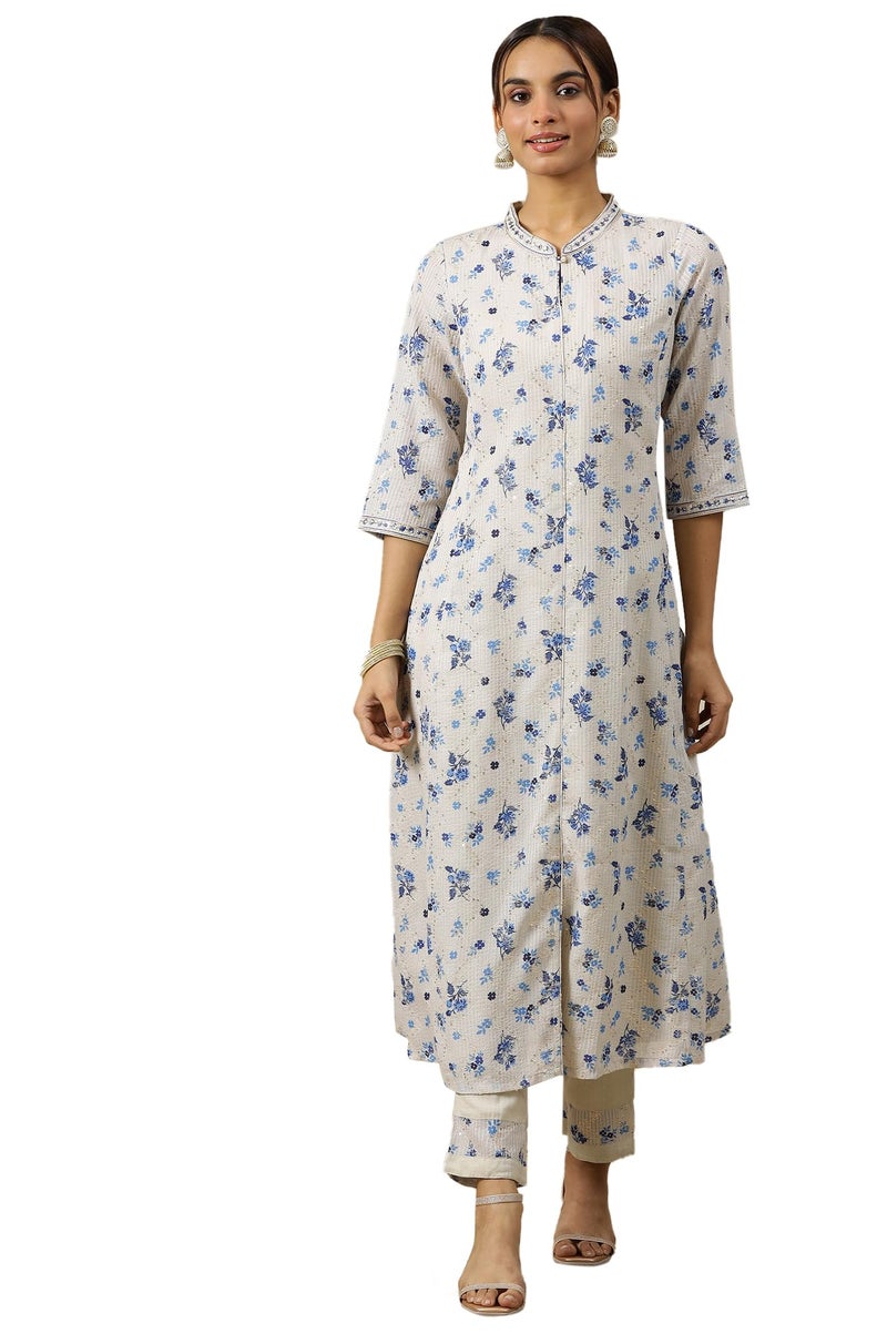 Aurelia Women’s Floral Printed A-Line Kurta Set with Palazzos and Dupatta for Women - Image 1