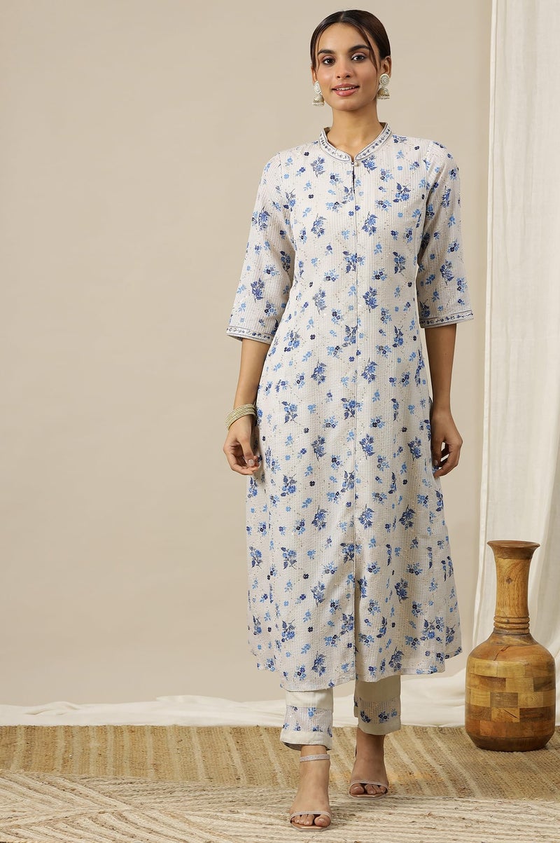 Aurelia Women’s Floral Printed A-Line Kurta Set with Palazzos and Dupatta for Women - Image 2