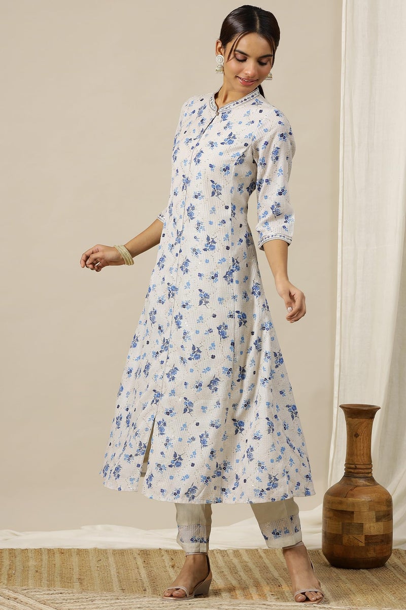 Aurelia Women’s Floral Printed A-Line Kurta Set with Palazzos and Dupatta for Women - Image 4