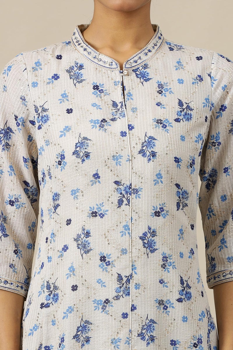 Aurelia Women’s Floral Printed A-Line Kurta Set with Palazzos and Dupatta for Women - Image 3