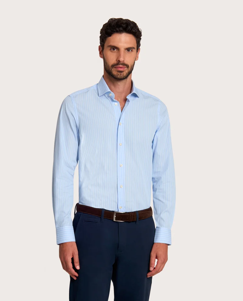 كاميتشسما Striped Light Blue Poplin Fancy Extra Slim Fitted Shirt