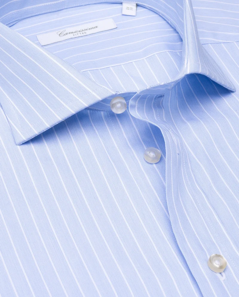 كاميتشسما Striped Light Blue Poplin Fancy Extra Slim Fitted Shirt