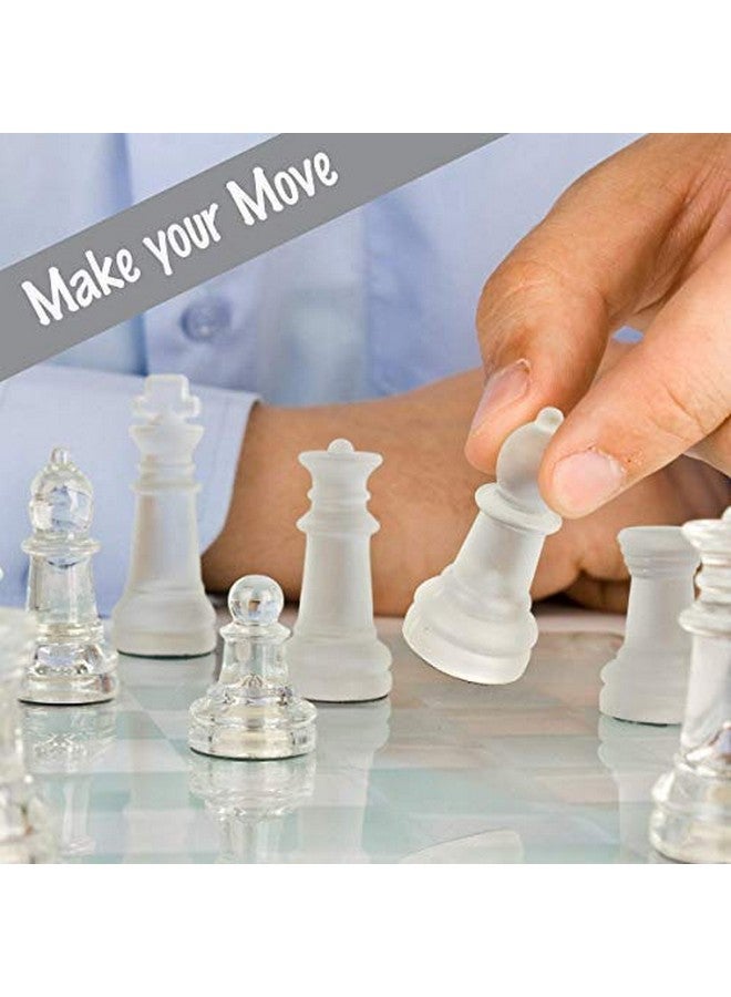 MSA Glass Chess Set with Glass Board | Frosted & Clear Glass Chess Pieces | Mind Game for Adults | Strategy/Outdoor Game (Set of 1)(20x20cm) - Image 2