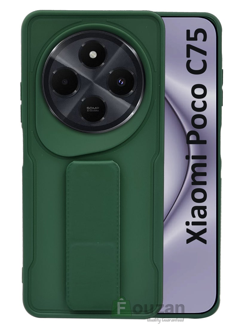 غطاء صلب سيليكون مغناطيسي مع قاعدة قابلة للطي وحزام إصبع لجهاز Poco C75 - أخضر - Image 1