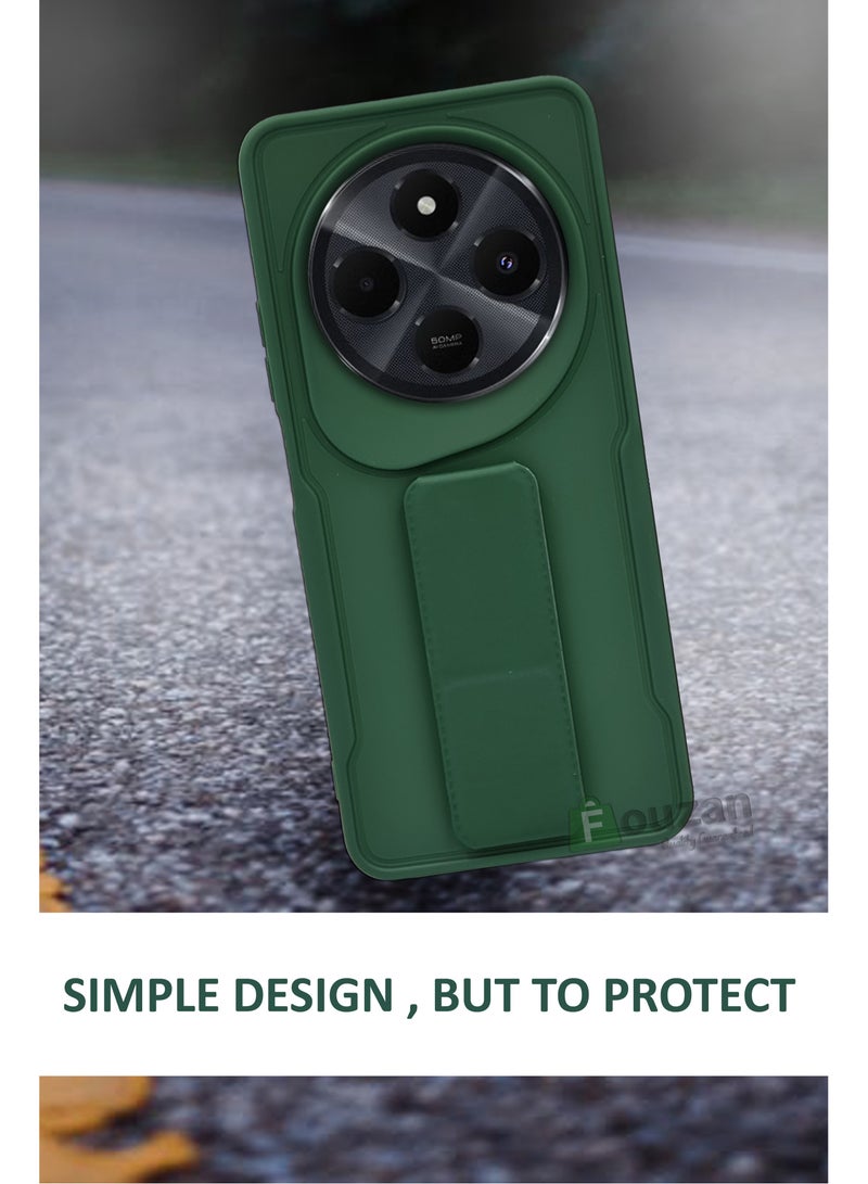 غطاء صلب سيليكون مغناطيسي مع قاعدة قابلة للطي وحزام إصبع لجهاز Poco C75 - أخضر - Image 3