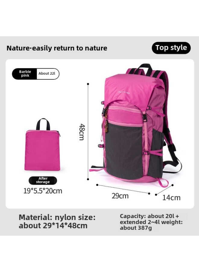 Generic Outdoor Professional Waterproof Climbing Backpack Lightweight Foldable Large Capacity Flip Cover Summit Bag Travel Hiking Backpack-Color:Barbie Powder-flip-Capacity:22L - Image 1
