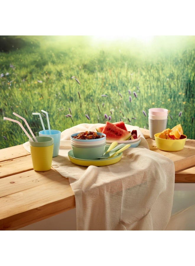 أيكيا طقم أدوات مائدة بلاستيك ملون للأطفال والكبار 6 ألوان مختلفة أكواب صحون سلطانيات، ملاعق شوك وسكاكين - Image 4