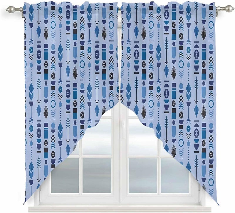 Abstract Tribal Arrows Swag Valances Kitchen Curtain 63 Inches Length, Tier Drapes Swag Topper, Boho Middle Century Navy Vertical Short Window Treatments for Living Room Bedroom 2 Panels 36"x63 - Image 1