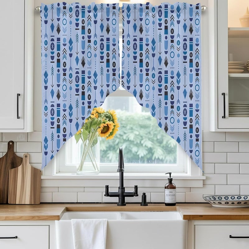 Abstract Tribal Arrows Swag Valances Kitchen Curtain 63 Inches Length, Tier Drapes Swag Topper, Boho Middle Century Navy Vertical Short Window Treatments for Living Room Bedroom 2 Panels 36"x63 - Image 3