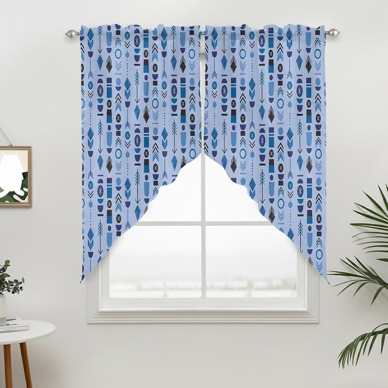 Abstract Tribal Arrows Swag Valances Kitchen Curtain 63 Inches Length, Tier Drapes Swag Topper, Boho Middle Century Navy Vertical Short Window Treatments for Living Room Bedroom 2 Panels 36"x63 - Image 2