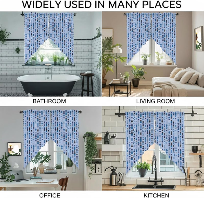Abstract Tribal Arrows Swag Valances Kitchen Curtain 63 Inches Length, Tier Drapes Swag Topper, Boho Middle Century Navy Vertical Short Window Treatments for Living Room Bedroom 2 Panels 36"x63 - Image 4